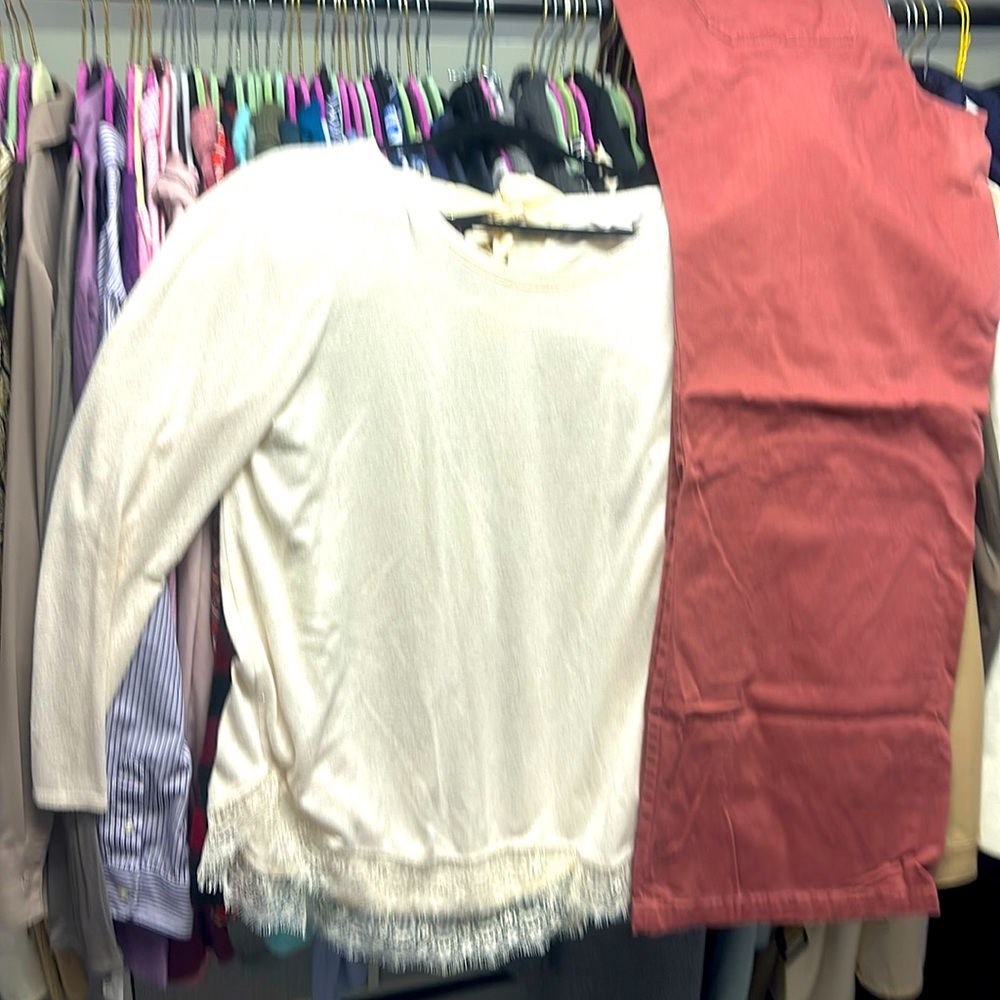 16 Tall ST John’s Bay wide legs pants and Large Linda Conrad sweater top.
